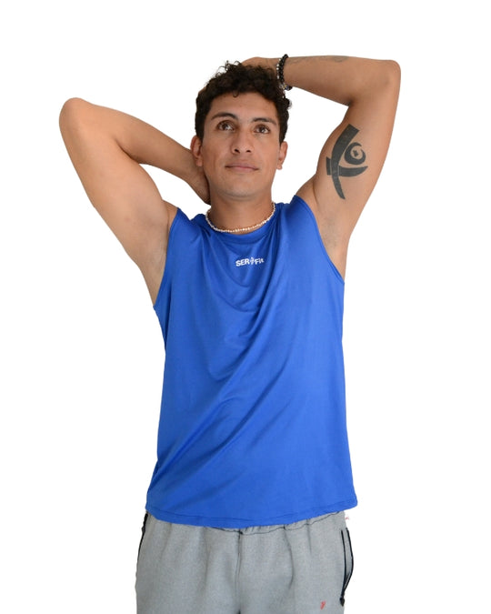 Playera deportiva sin mangas cuello redondo para hombre