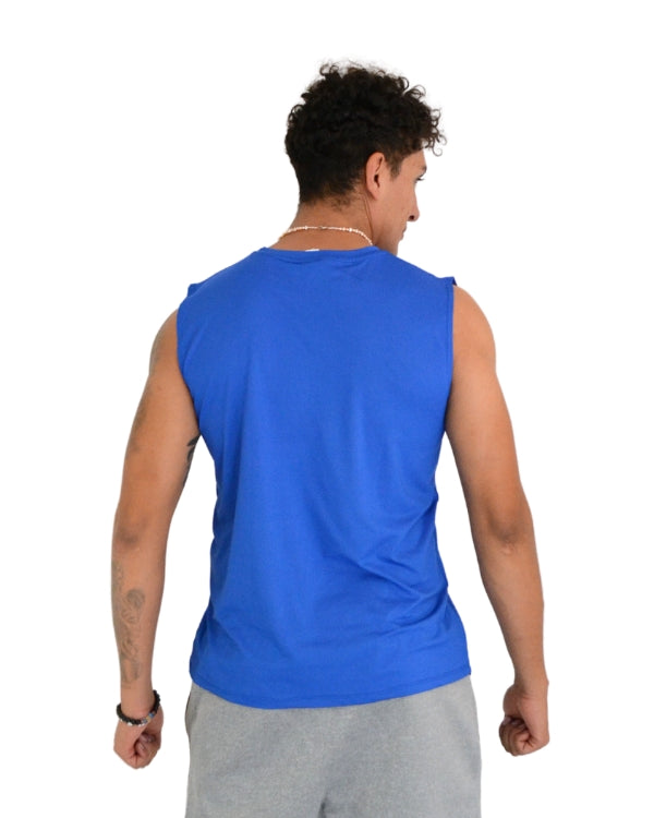 Playera deportiva sin mangas cuello redondo para hombre