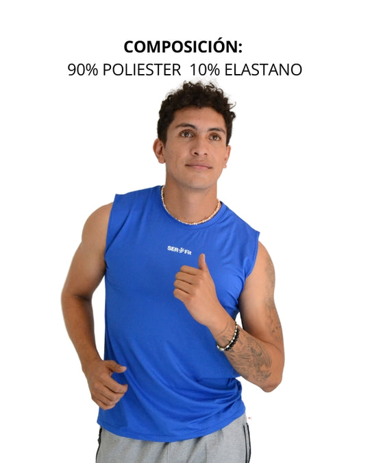 Playera deportiva sin mangas cuello redondo para hombre