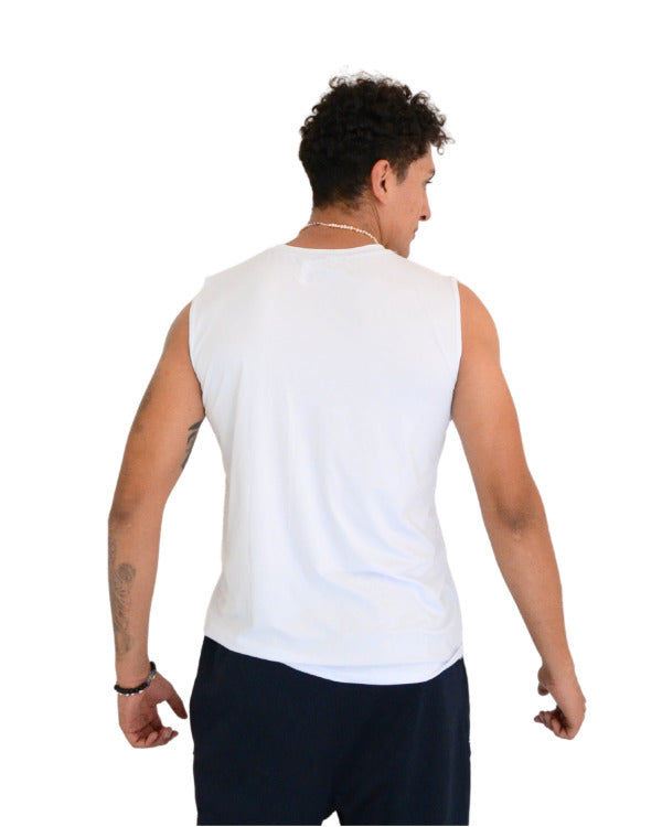 Playera deportiva sin mangas cuello redondo para hombre
