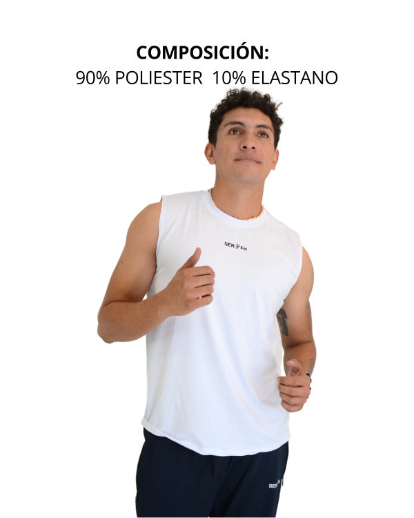 Playera deportiva sin mangas cuello redondo para hombre