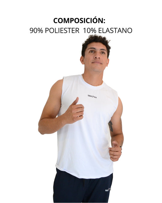 Playera deportiva sin mangas cuello redondo para hombre