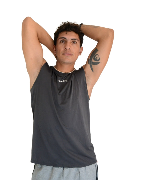 Playera deportiva sin mangas cuello redondo para hombre