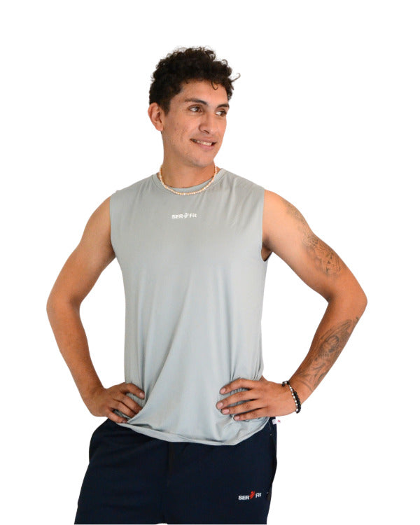 Playera deportiva sin mangas cuello redondo para hombre