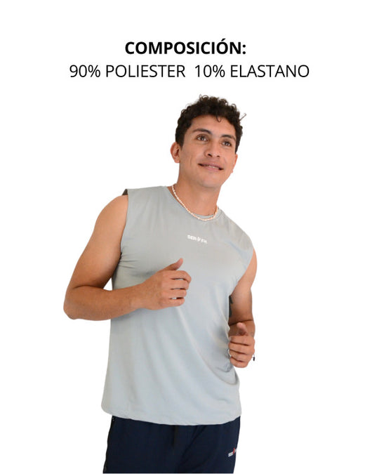 Playera deportiva sin mangas cuello redondo para hombre