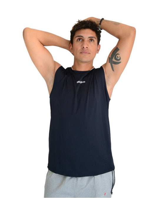 Playera deportiva sin mangas cuello redondo para hombre