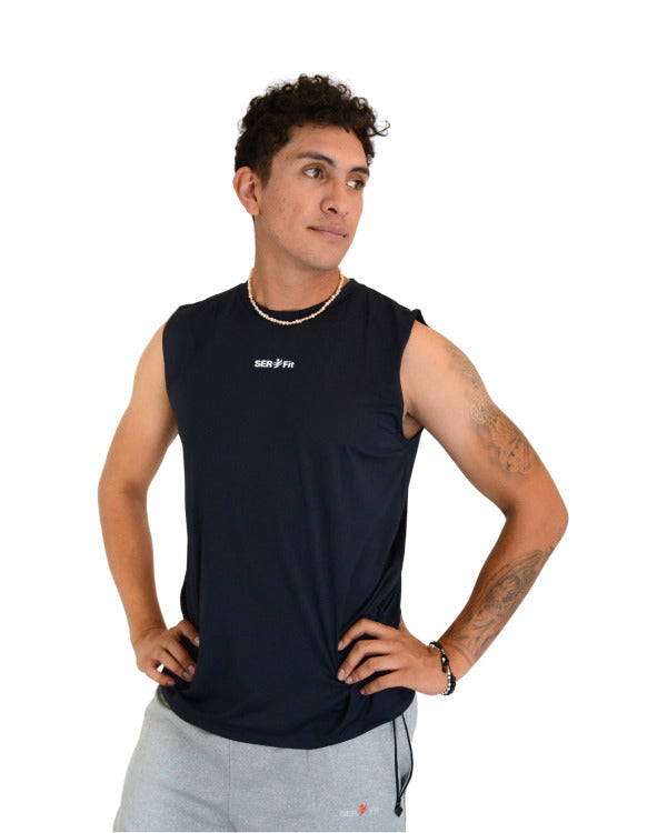 Playera deportiva sin mangas cuello redondo para hombre