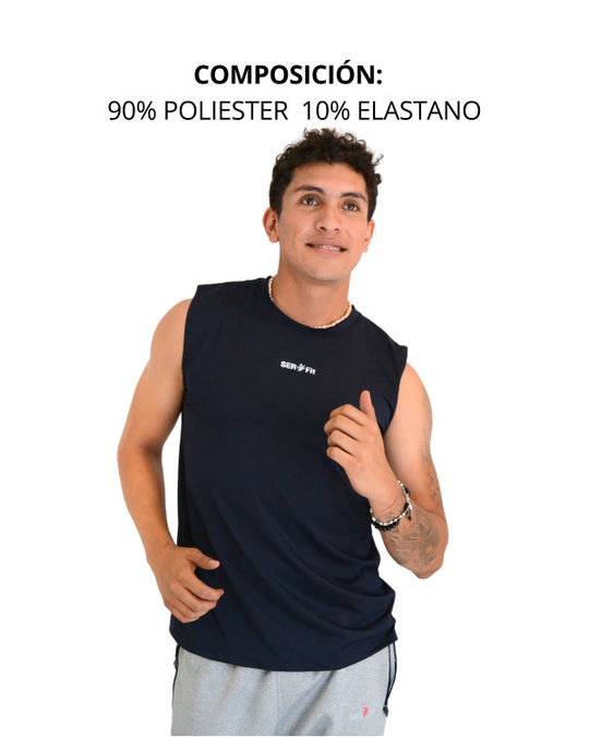 Playera deportiva sin mangas cuello redondo para hombre